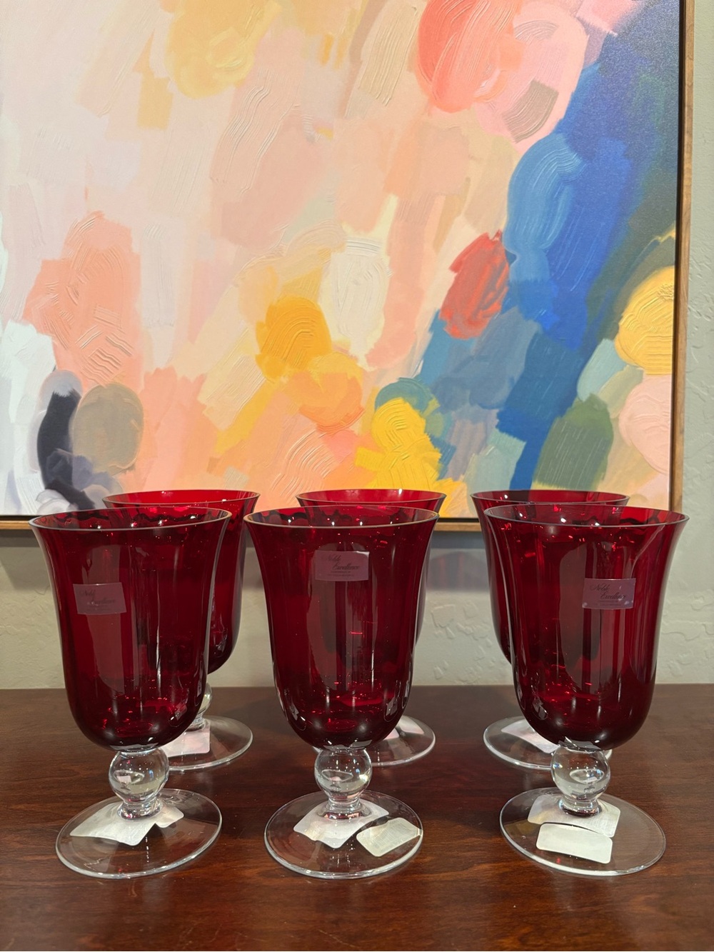 NWT Lenox Holiday Ruby Red Czech Republic Glass Stemmed Goblets - Set of 6